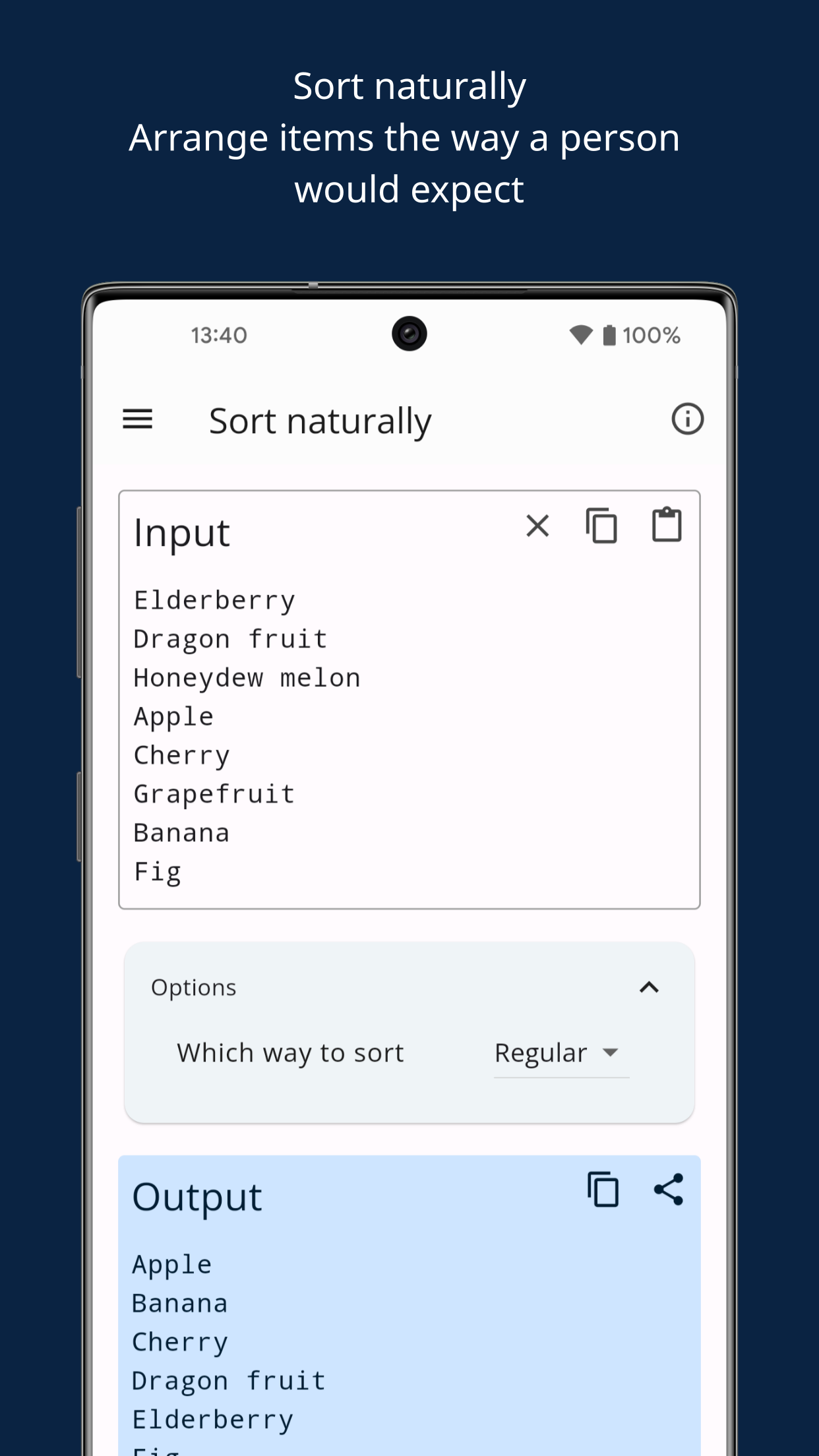 Sort naturally feature