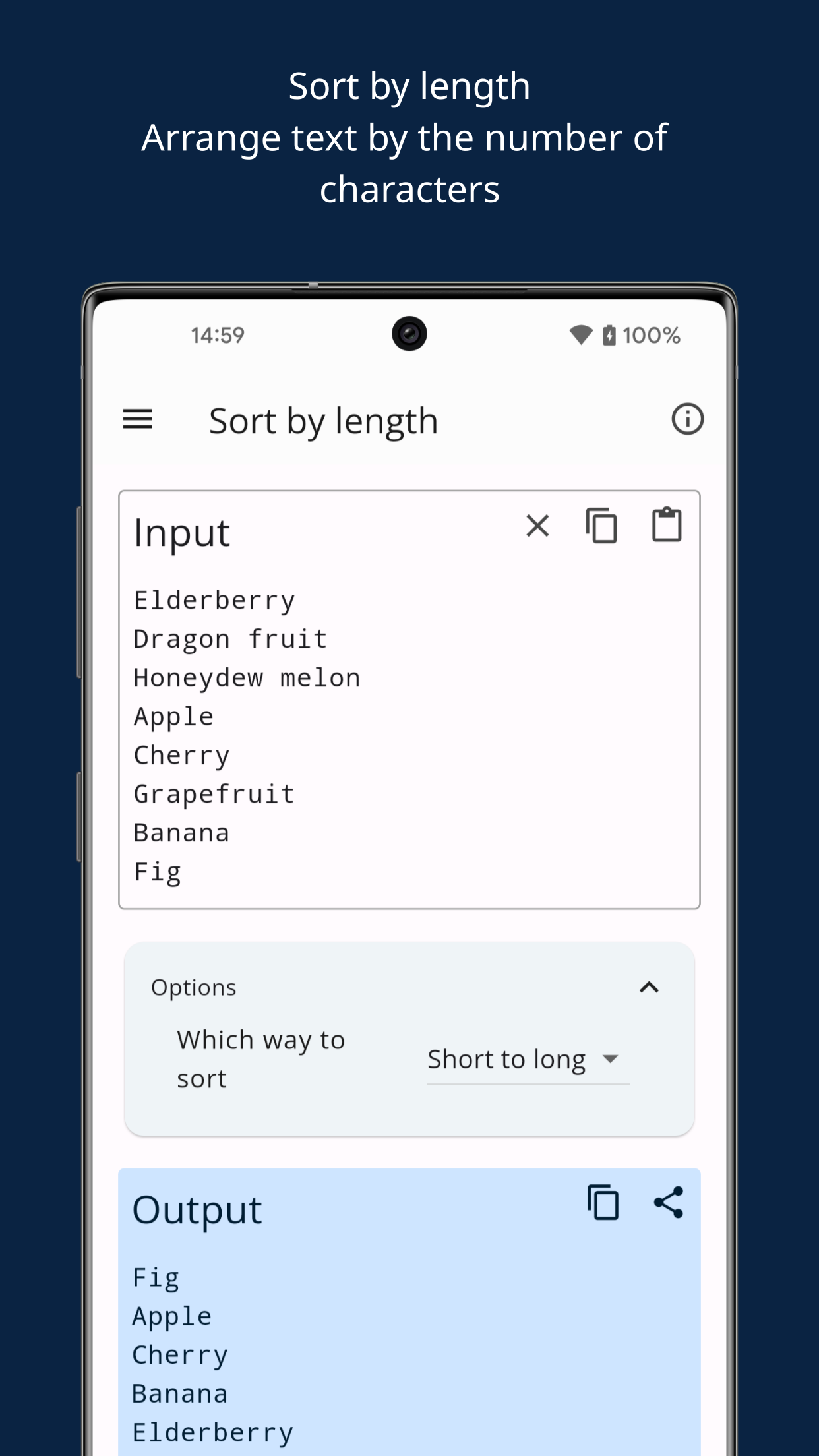 Sort by length feature