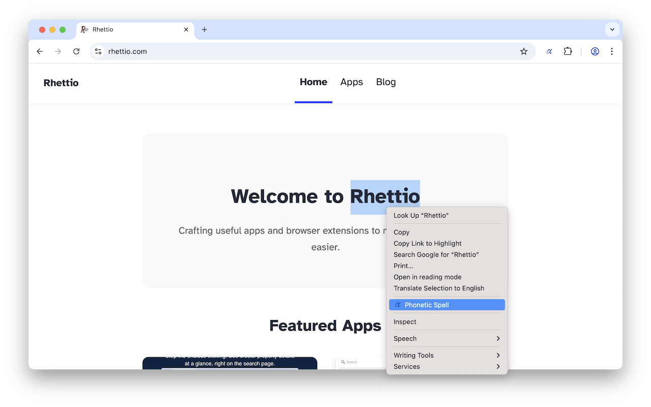 Context menu showing Phonetic Spell option